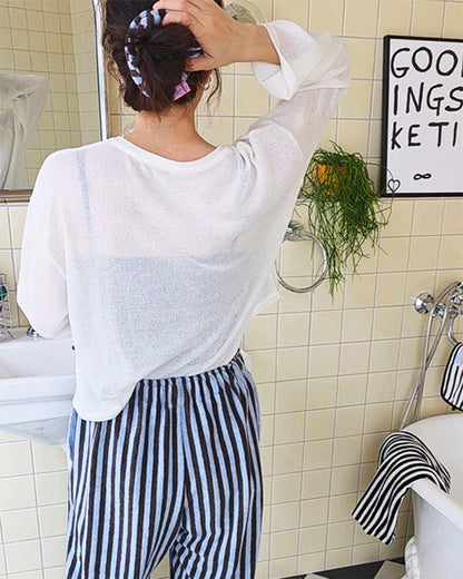 LEAF_J Terry ストライプ スクランチ（シュシュ）