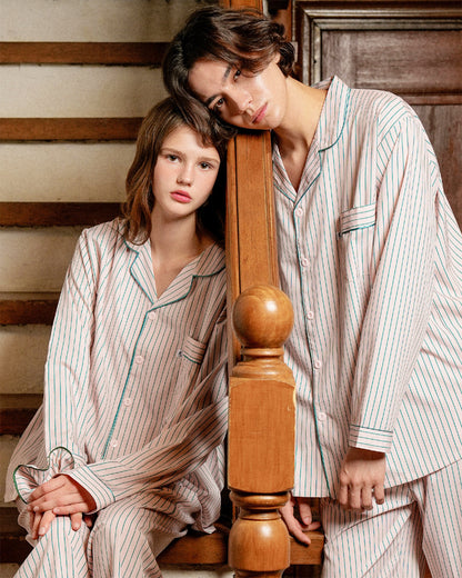 TESER Amore シルクスキン ストライプ 長袖パジャマセット（BabyPink / Unisex）