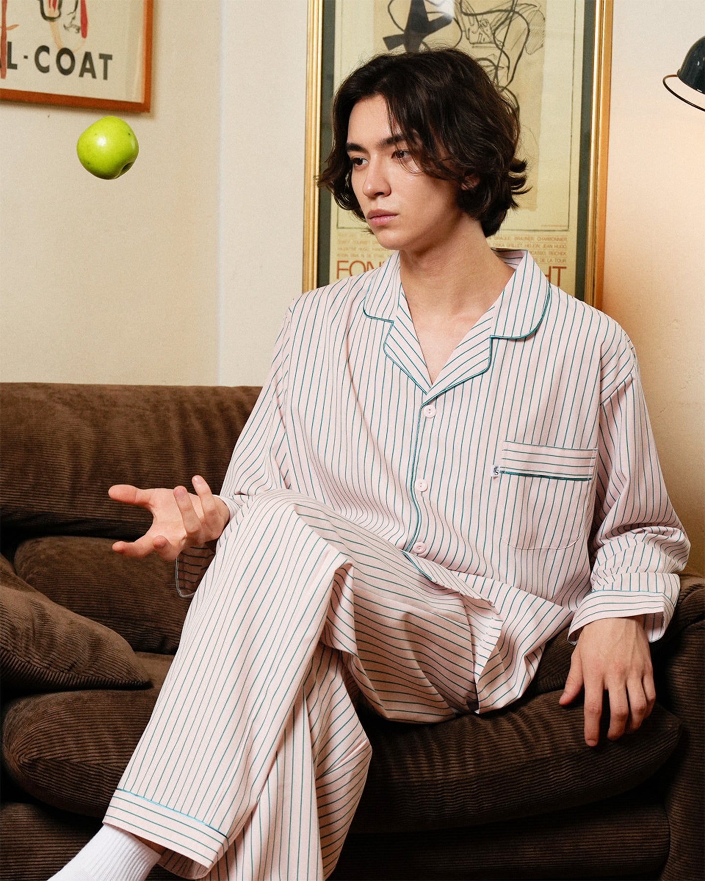 TESER Amore シルクスキン ストライプ 長袖パジャマセット（BabyPink / Unisex）