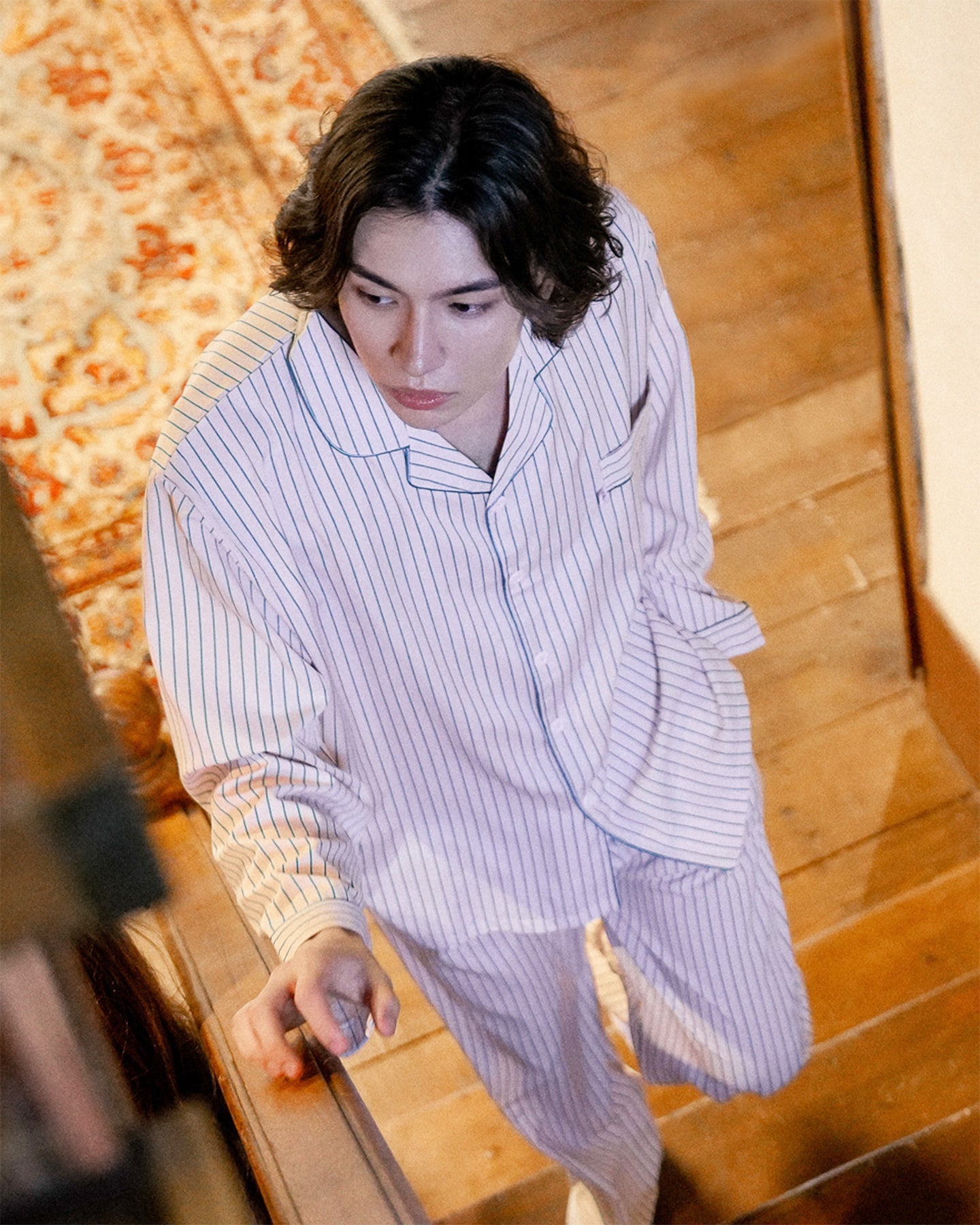 TESER Amore シルクスキン ストライプ 長袖パジャマセット（BabyPink / Unisex）