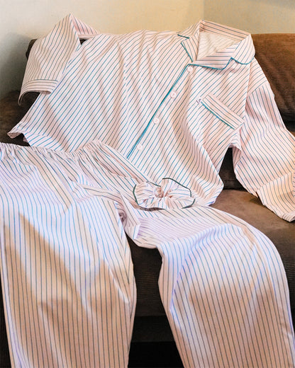 TESER Amore シルクスキン ストライプ 長袖パジャマセット（BabyPink / Unisex）