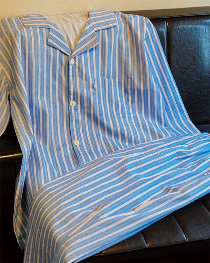 TESER Cozy Line ストライプ 100%コットン 長袖パジャマセット（Blue / Unisex）