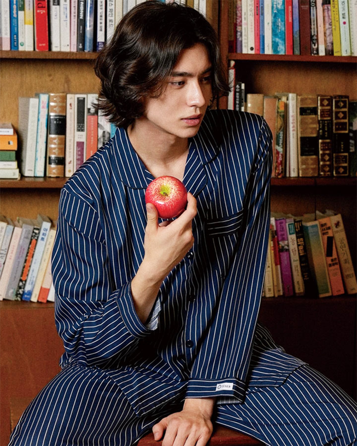 TESER Delight ソフトフィット ストライプ 長袖パジャマセット（Navy / Unisex）