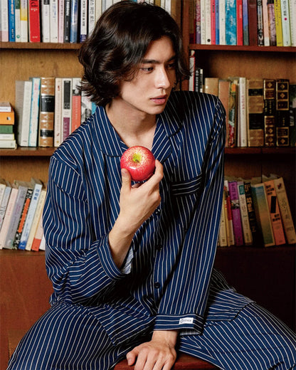 TESER Delight ソフトフィット ストライプ 長袖パジャマセット（Navy / Unisex）
