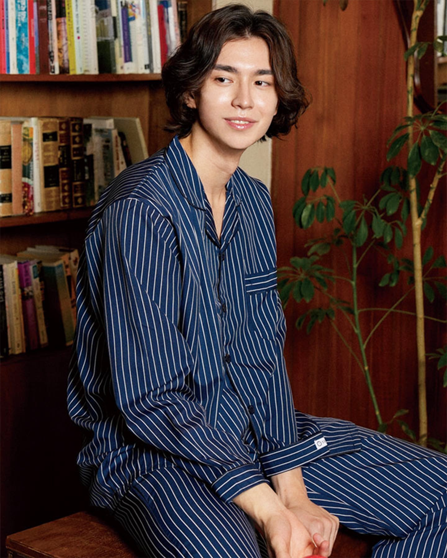 TESER Delight ソフトフィット ストライプ 長袖パジャマセット（Navy / Unisex）