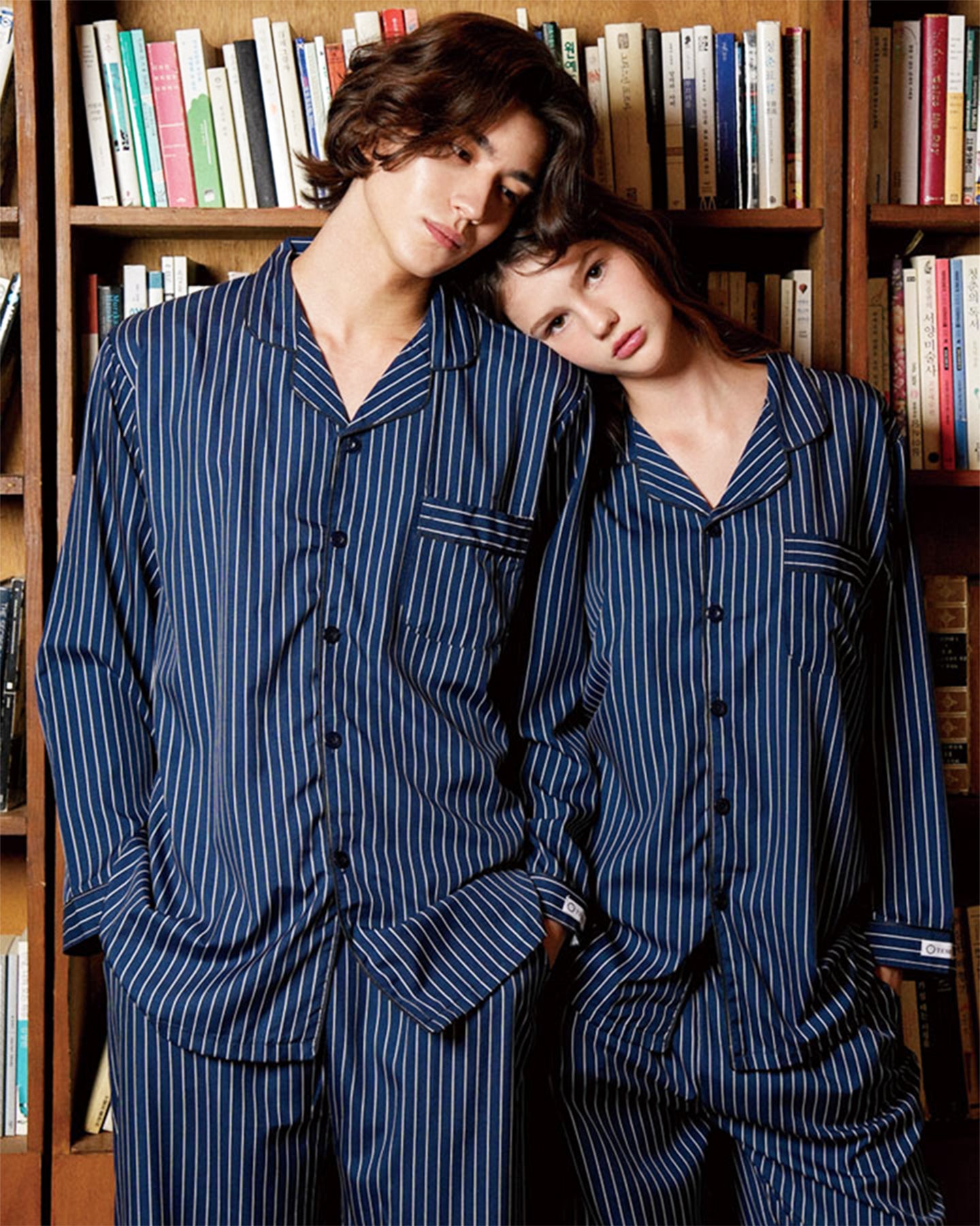 TESER Delight ソフトフィット ストライプ 長袖パジャマセット（Navy / Unisex）