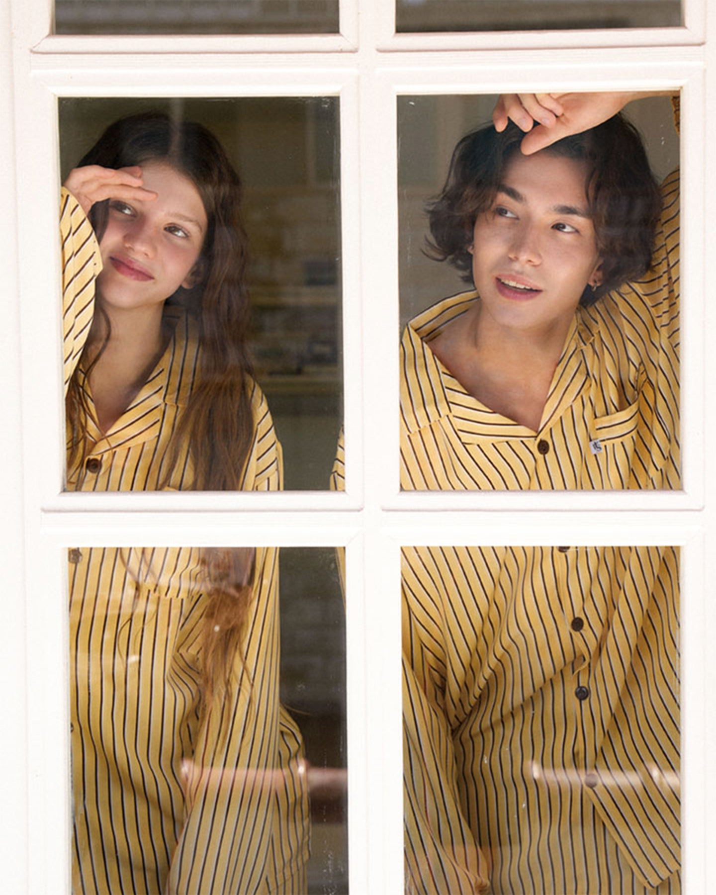 TESER Kirsty シルクスキン ver.2 ストライプ 長袖パジャマセット（Yellow / Unisex）