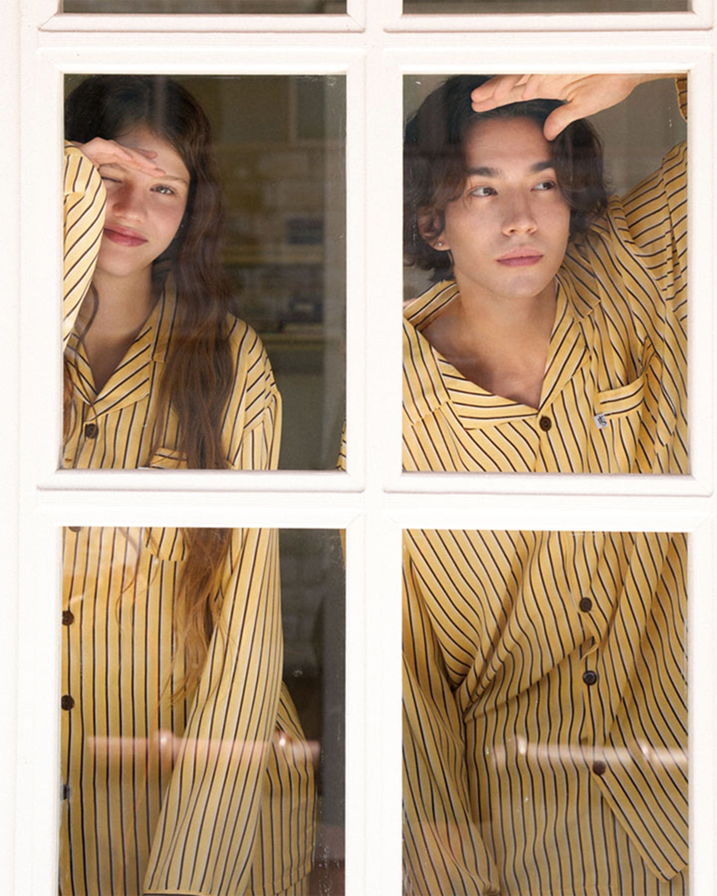 TESER Kirsty シルクスキン ver.2 ストライプ 長袖パジャマセット（Yellow / Unisex）