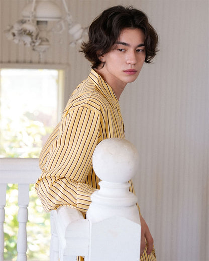 TESER Kirsty シルクスキン ver.2 ストライプ 長袖パジャマセット（Yellow / Unisex）