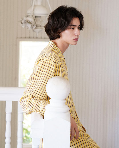 TESER Kirsty シルクスキン ver.2 ストライプ 長袖パジャマセット（Yellow / Unisex）