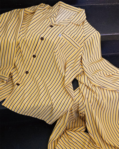 TESER Kirsty シルクスキン ver.2 ストライプ 長袖パジャマセット（Yellow / Unisex）