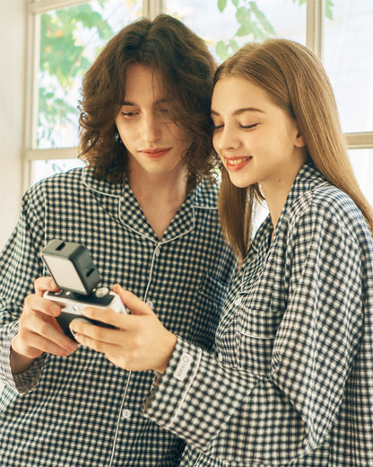 TESER K&K チェック ソフトフィット 長袖パジャマセット（Black & White / Unisex）