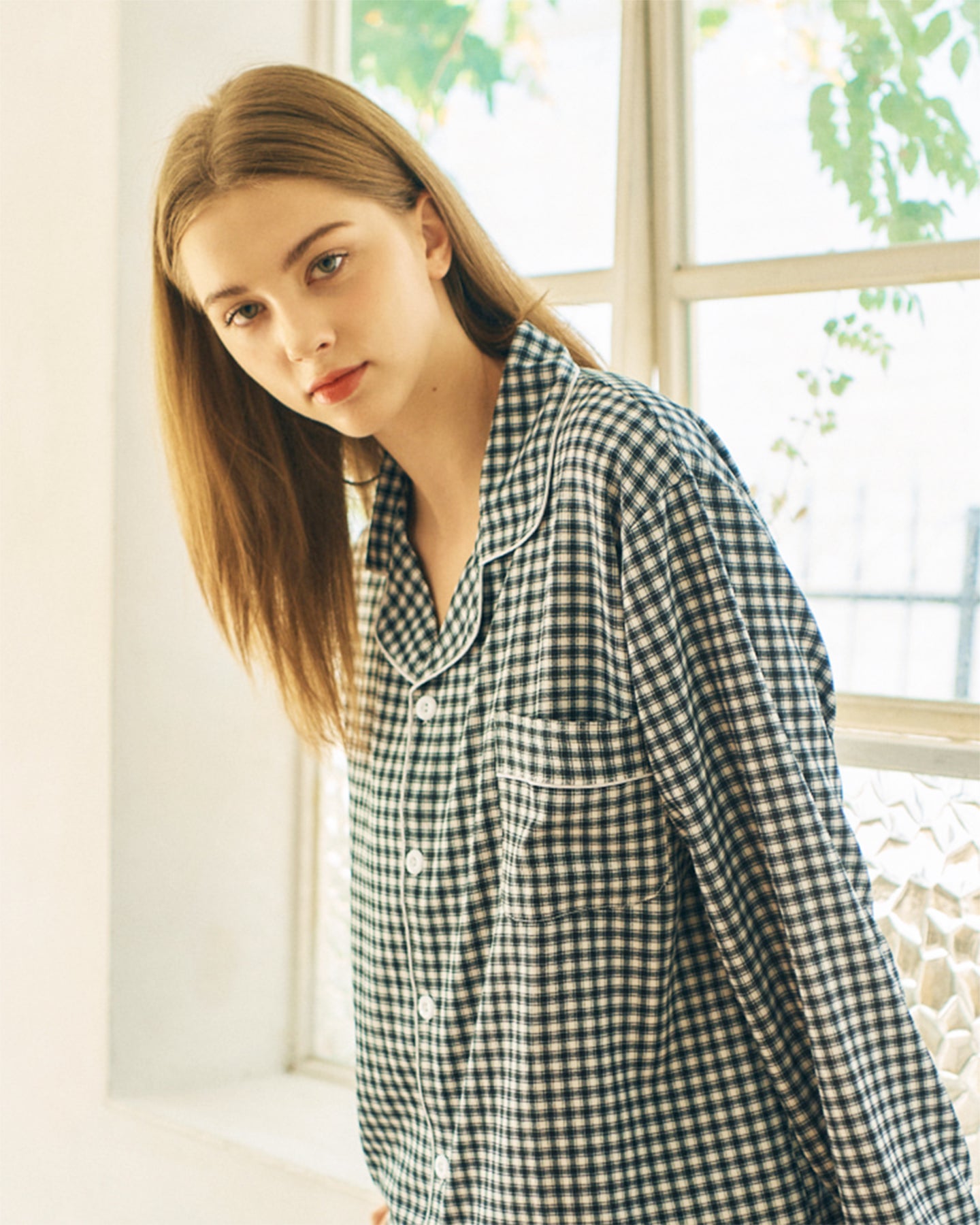 TESER K&K チェック ソフトフィット 長袖パジャマセット（Black & White / Unisex）