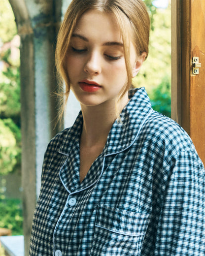 TESER K&K チェック ソフトフィット 長袖パジャマセット（Black & White / Unisex）