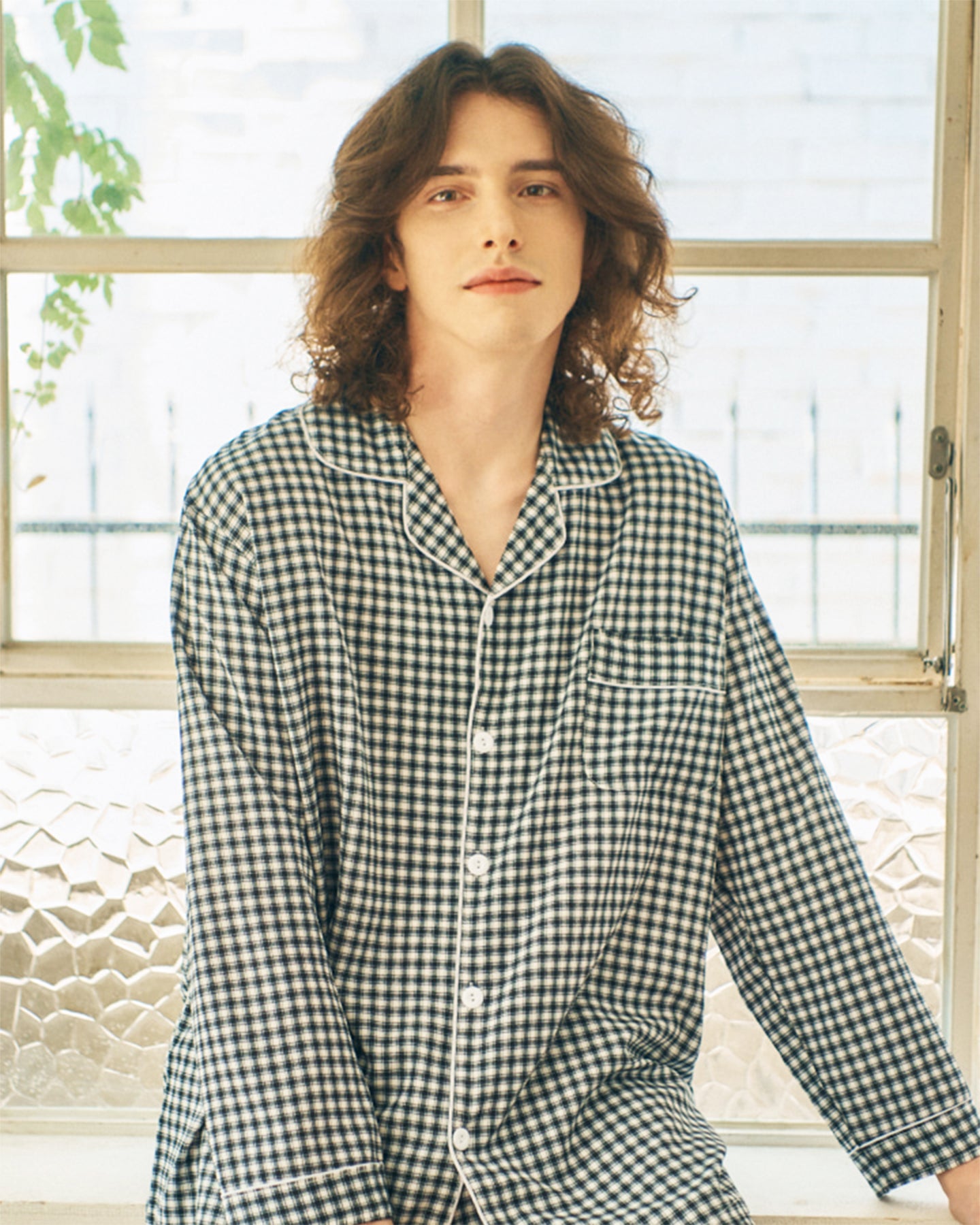 TESER K&K チェック ソフトフィット 長袖パジャマセット（Black & White / Unisex）