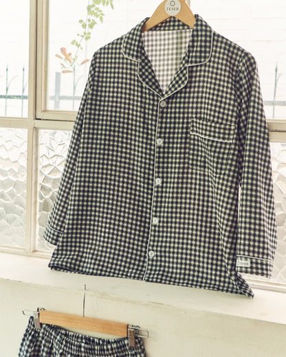 TESER K&K チェック ソフトフィット 長袖パジャマセット（Black & White / Unisex）