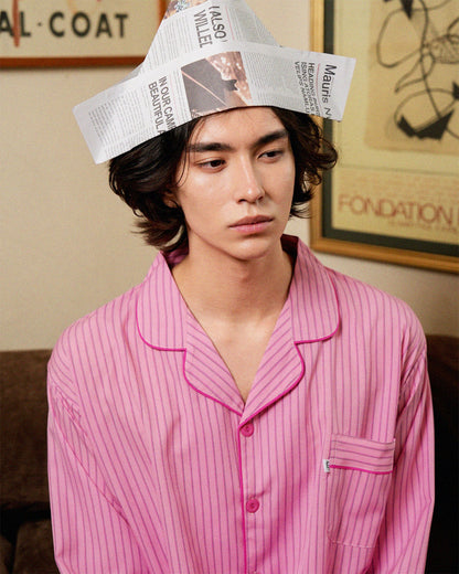 TESER Roseveil シルクスキン ストライプ 長袖パジャマセット（Pink / Unisex）