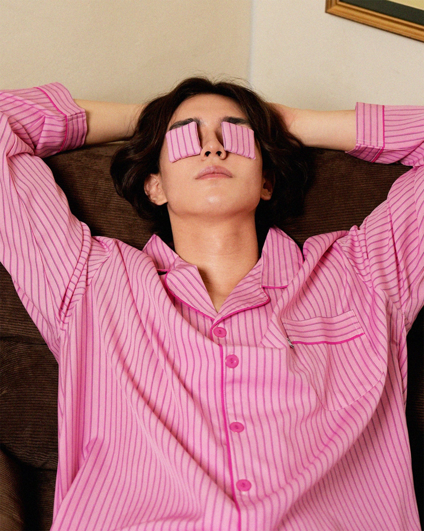 TESER Roseveil シルクスキン ストライプ 長袖パジャマセット（Pink / Unisex）